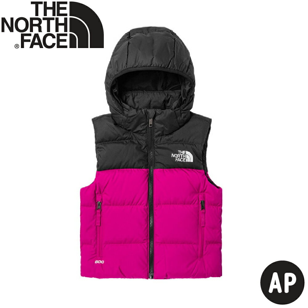 【The North Face 童 600FP保暖羽絨背心 AP 《黑/桃紅》】7UMQ/登山/露營/雙面穿/戶外