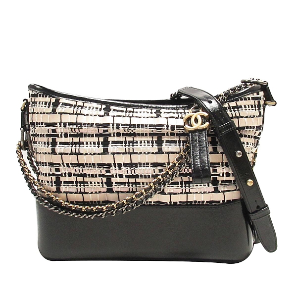 CHANEL 香奈兒 杏色x黑色皮革金屬編織流浪包chanel s gabrielle Hobo Bag