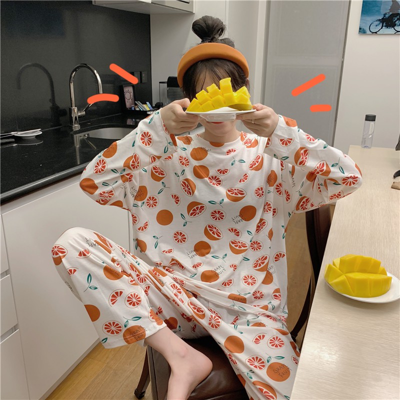 品牌 other/其他;面料主材質 其他;尺碼 均碼;圖案 植物花卉;家居服風格 甜美;領型 圓領;適用性別 女;衣門襟 套頭;件數 2件;顏色分類 橙子;褲門襟 皮筋;成分含量 21%(含)-40%