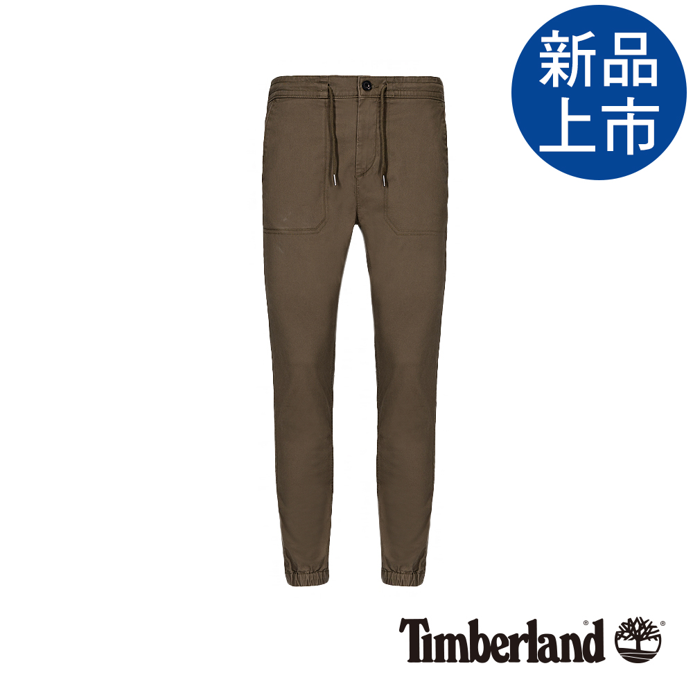 Timberland 男款軍綠色錐形修身彈性斜紋布慢跑褲|A1ZN8A58