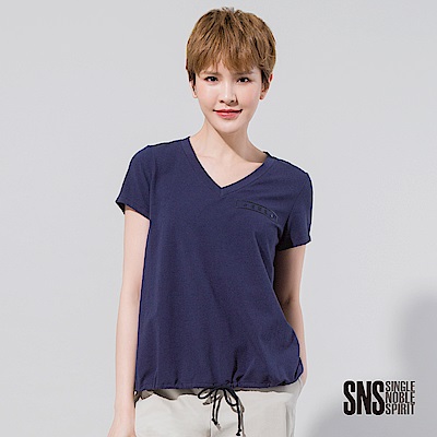 SNS 品牌立體膠印下擺抽繩綁帶T恤(2色)