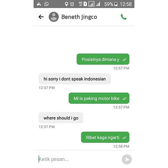 10 Chat Lucu Pelanggan Ojek Online Pakai Bahasa Inggris Ini Kocak Brilio Net Line Today