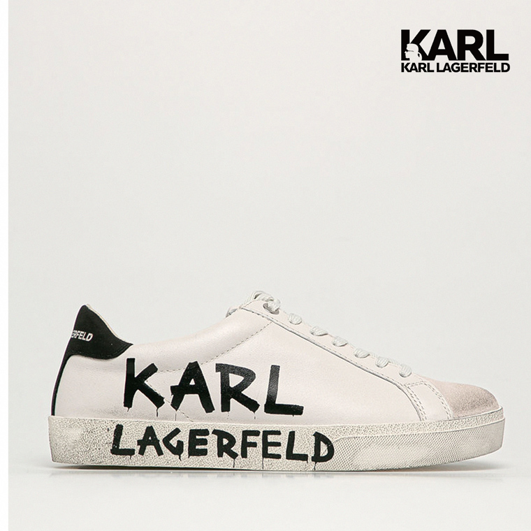 【KARL LAGERFELD】運動鞋 休閒鞋 SKOOL 筆刷LOGO運動鞋-白 (原廠公司貨)