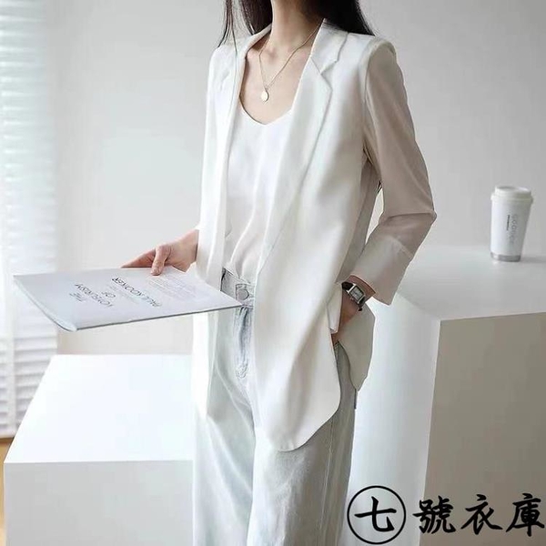 西裝外套女 小西裝外套女 春夏薄款韓版寬鬆防曬小西服中長款空調雪紡開衫《全新品5折下殺》