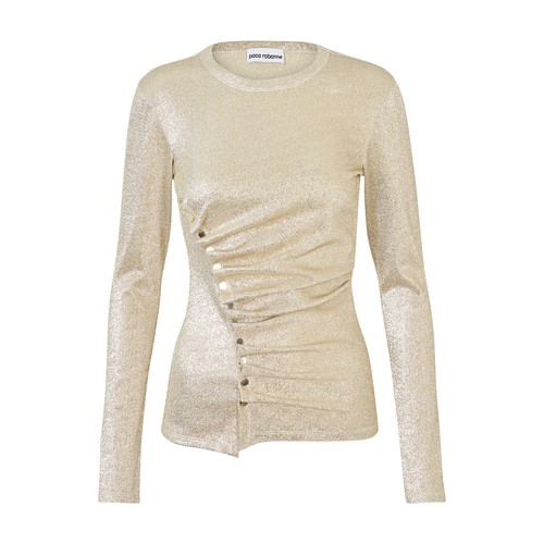 This Paco Rabanne long sleeved top is a very sophisticated piece. It offers a draped effect on one s
