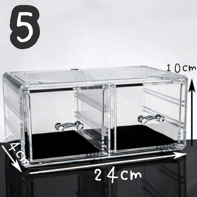 收納盒整體體積皆為14*24*10cm 5號單層約為9cm 8號單層分別約為3cm6cm 所有抽屜高度以此類推 若有任何疑問 歡迎詢問~ 想疊多高 就疊多高 上層口紅架可以分離 可以按照自己喜好任意疊
