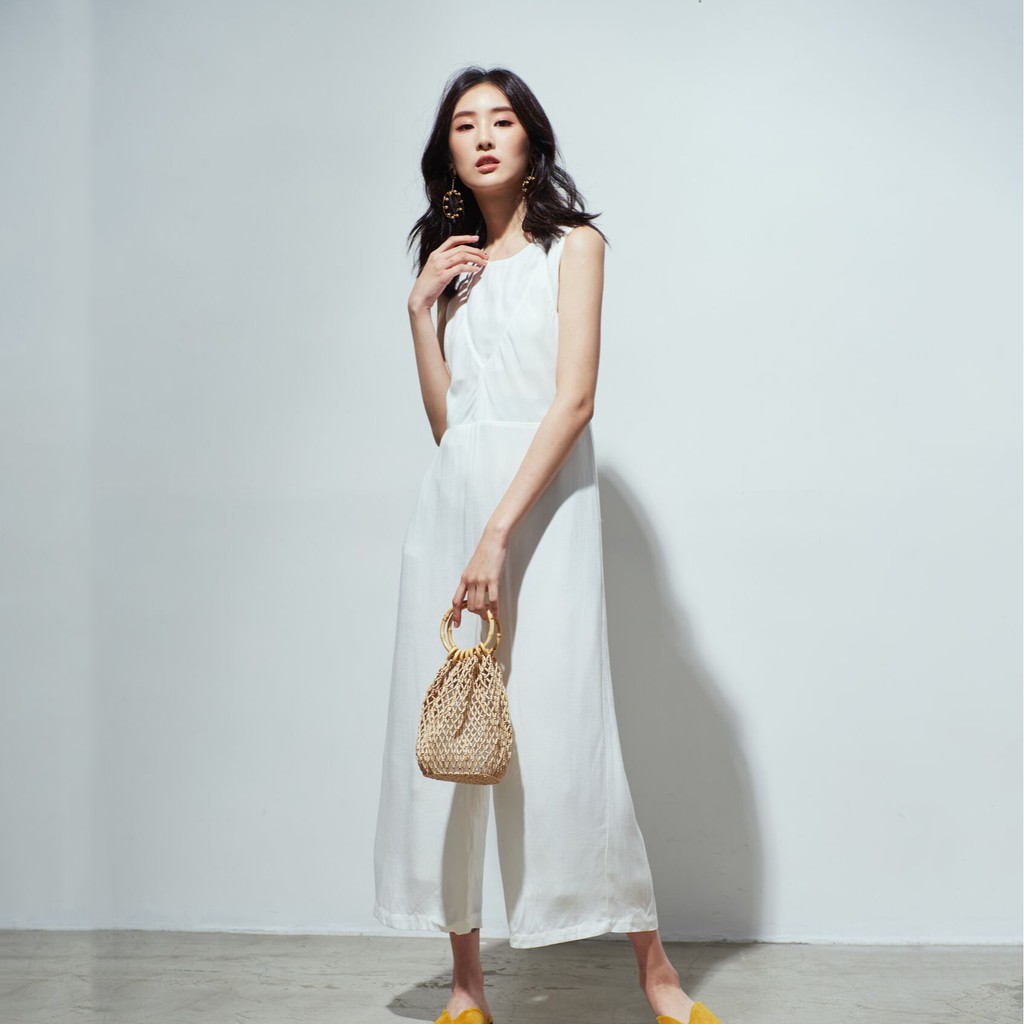 純棉麻連身高腰褲