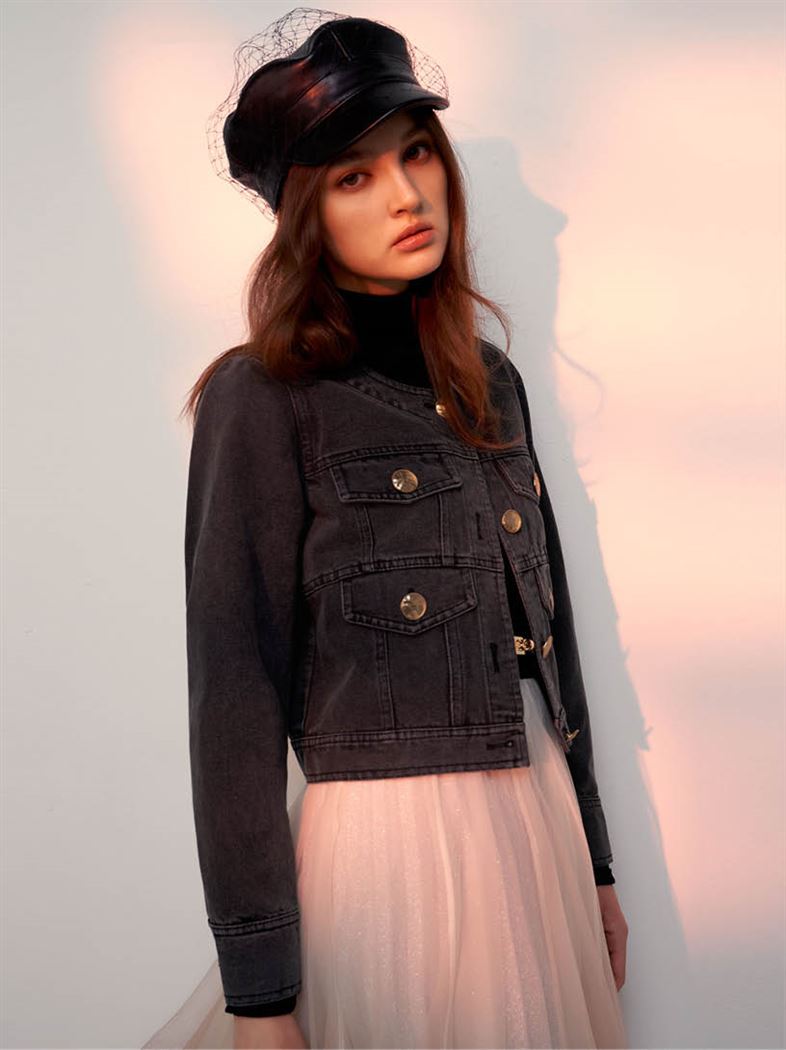 圓領牛仔小香外套