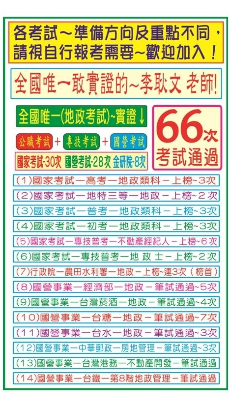 李耿文 老師-普考(地政類)考試社群~(博薪補教)!