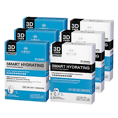 台塑生醫Dr’s Formula-丰潤肌保濕面膜6入組(玻尿酸*3盒+九胜肽*3盒)