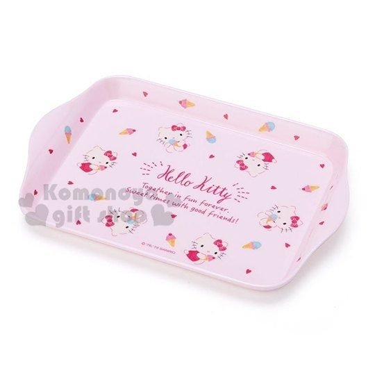 〔小禮堂〕Hello Kitty 迷你美耐皿托盤《粉.冰淇淋》塑膠餐盤.2019夏日單品 4901610-88662