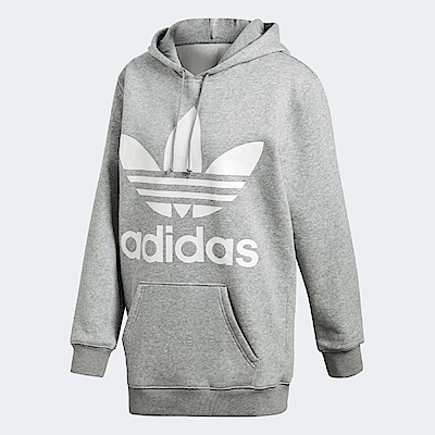 型號: DH3154品名: adidas Originals BF Trefoil Hoodie配色: 灰色 白色特點: 愛迪達 三葉草LOGO 男友風上衣 長版 袋鼠口袋