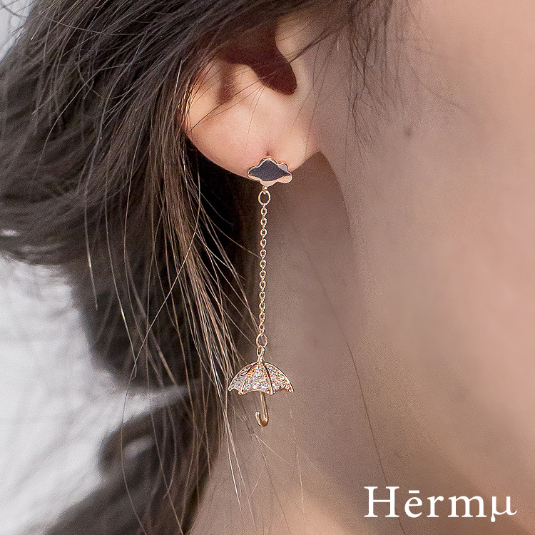 雨天的浪漫小傘不對稱925銀耳環-30588