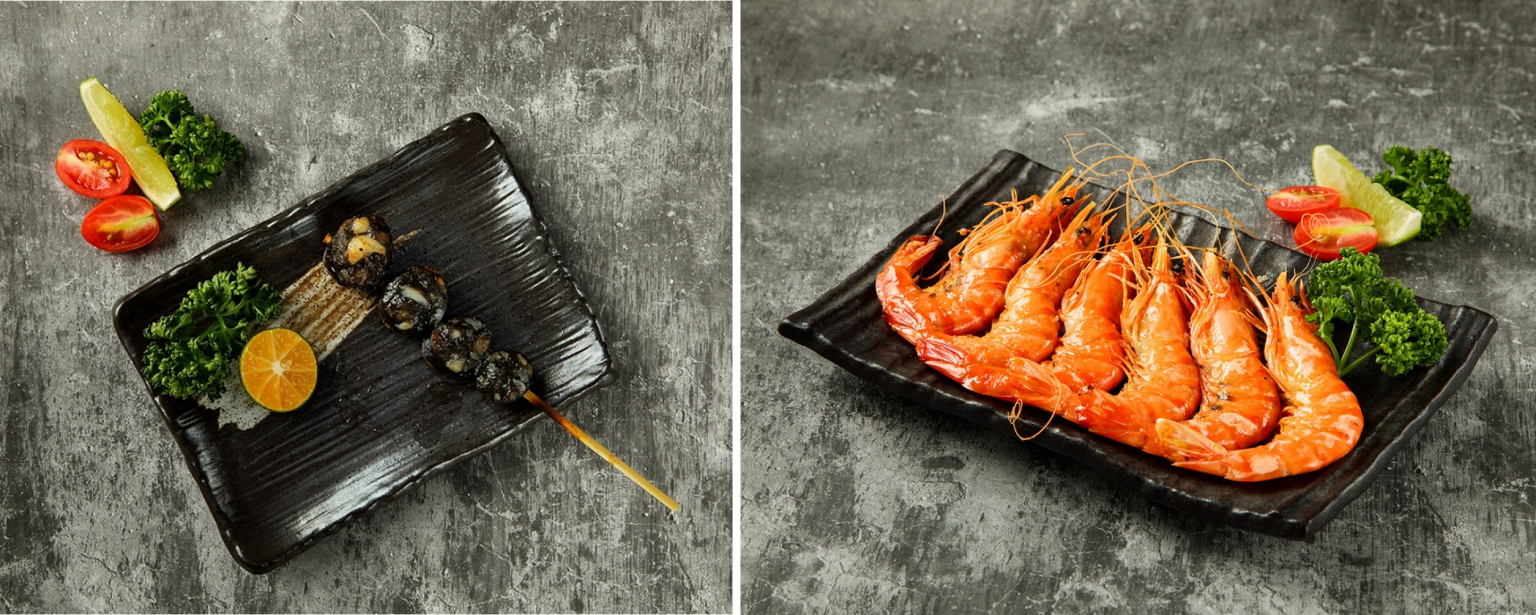 「一幻拉麵X胡同居酒屋」招牌串燒「墨魚香腸」、獨家串燒菜色「小草蝦」