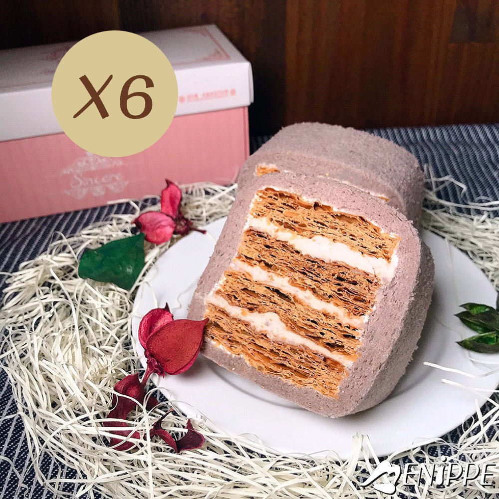 客戶拜訪或是辦公室下午茶都非常適合★拿破崙芋頭蛋糕捲：酥脆千層派皮ｘ濃郁芋頭泥，吃入口中多重享受外層手工戚風蛋糕體綿密，搭配起酥片與芋頭泥一次擁有三種不同的層次組合內餡香甜芋頭泥讓層層分明的派皮，非常