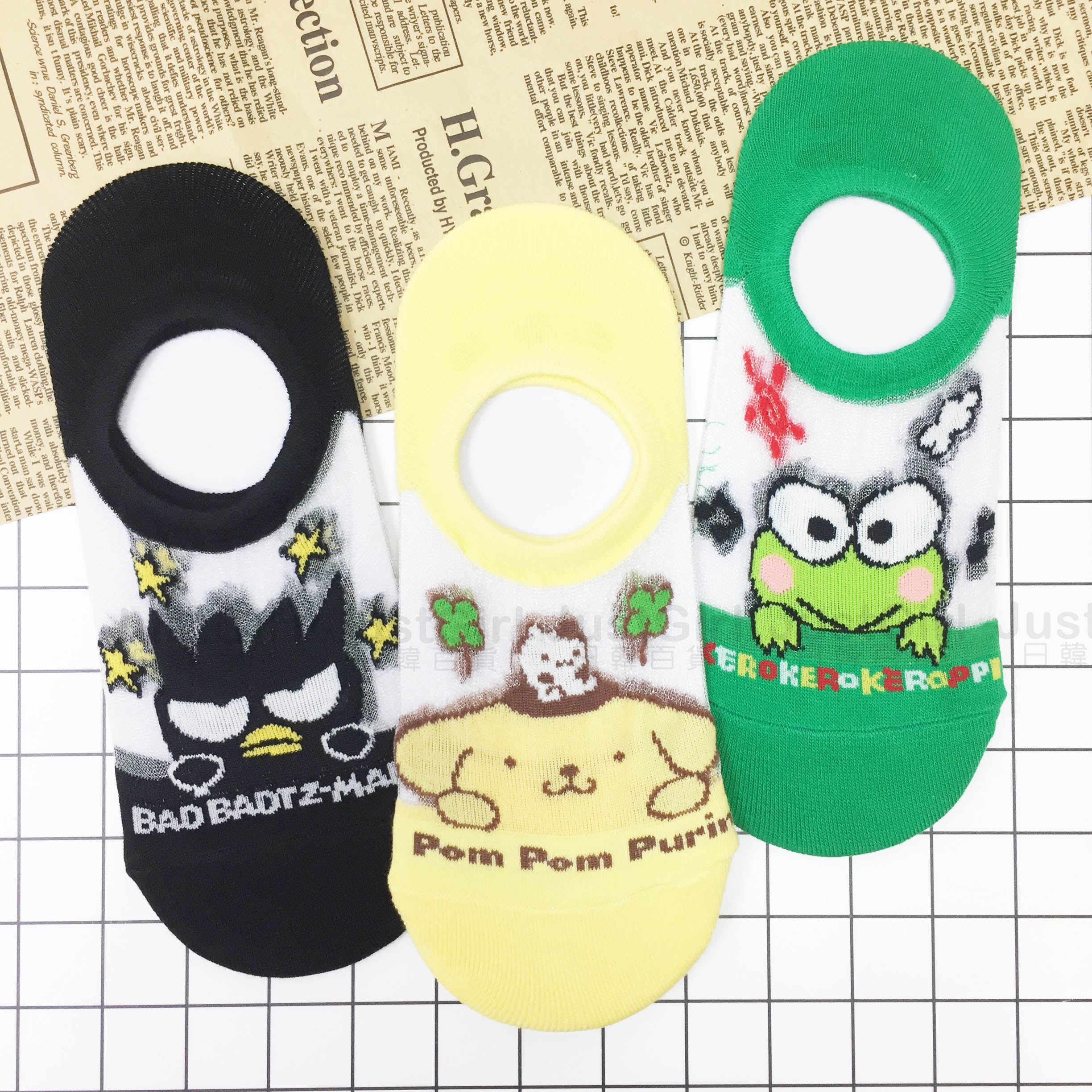 韓國襪 Sanrio 三麗鷗 布丁狗 大眼蛙 酷企鵝 透明 短襪 船型襪 正版授權 Justgirl