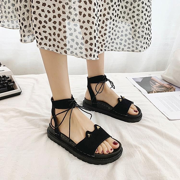 綁帶涼鞋 時裝涼鞋女ins潮仙女風年夏季學生流行百搭綁帶羅馬平底 芊墨左岸