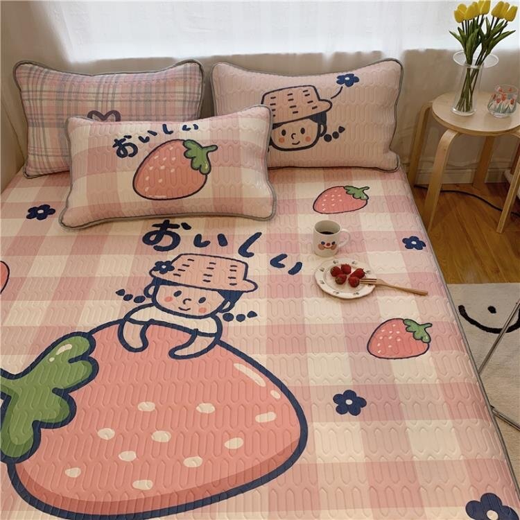 設計師款3D乳膠軟席冰絲涼席三件套可機洗超少女涼席萌系韓國少女涼墊