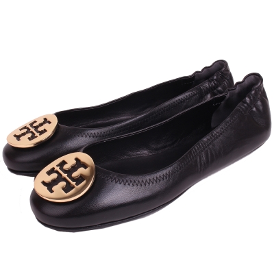 TORY BURCH 金屬盾牌飾折疊平底鞋(經典黑)