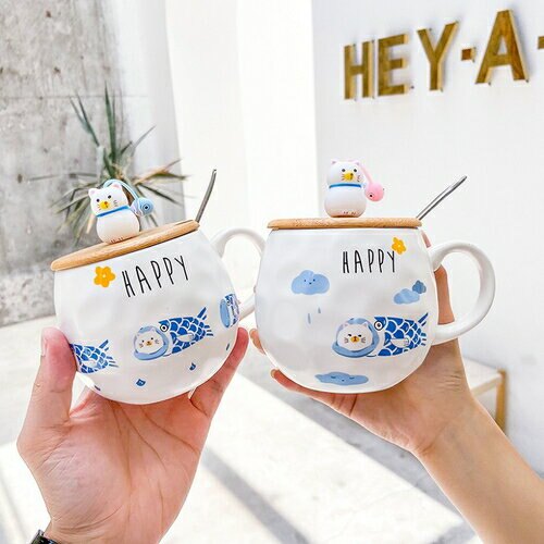 可愛貓咪造型杯蓋有了蓋子更不用怕灰塵跑進去U型握把設計拿握舒適