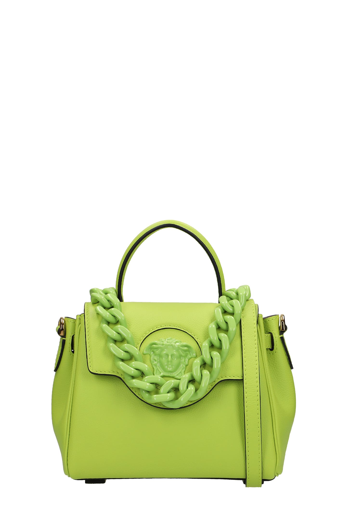 Versace La Medusa Hand Bag In Green Leather