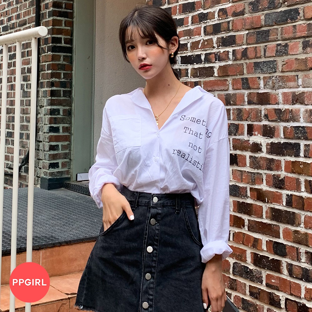 [PPGIRL官方旗艦店]個性英文印字純棉鈕扣襯衫
