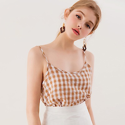 AIR SPACE LADY 背鏤空格紋細肩背心(咖啡)