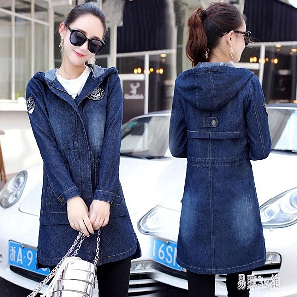 2019新款秋冬裝氣質連帽中長款牛仔外套女韓版時尚長袖風衣潮