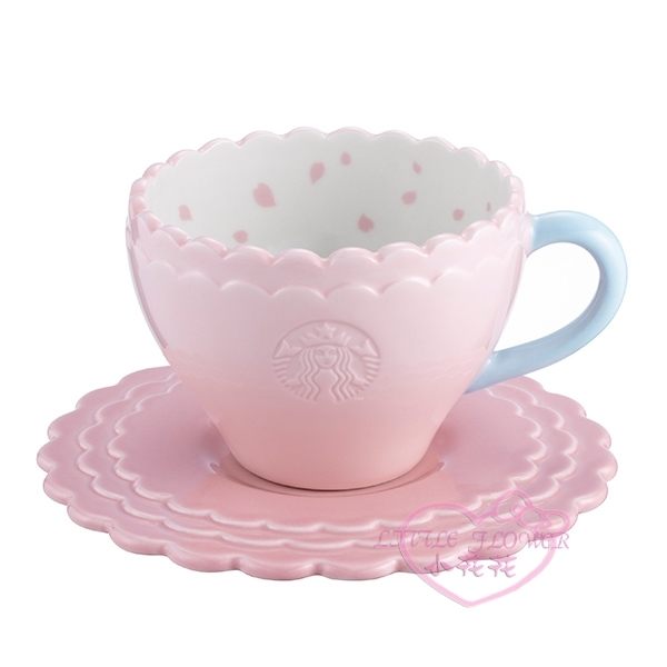 ♥小花花日本精品♥ Starbucks星巴克圖案馬克杯握把杯盤組-櫻花款 花瓣繽紛杯盤組 可愛杯子