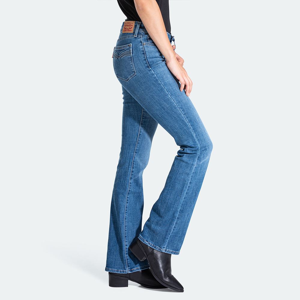 貨號：79065-0001levis 女款 715 中腰合身靴型牛仔褲 / 中藍刷白 / 彈性布料