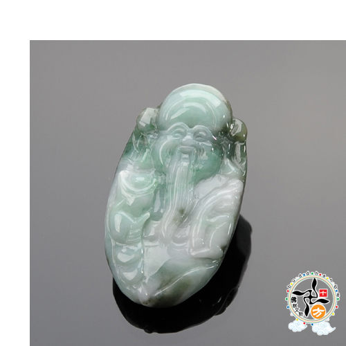 福祿壽星翁{緬甸玉白底青帶皮}翡翠【十方佛教文物】