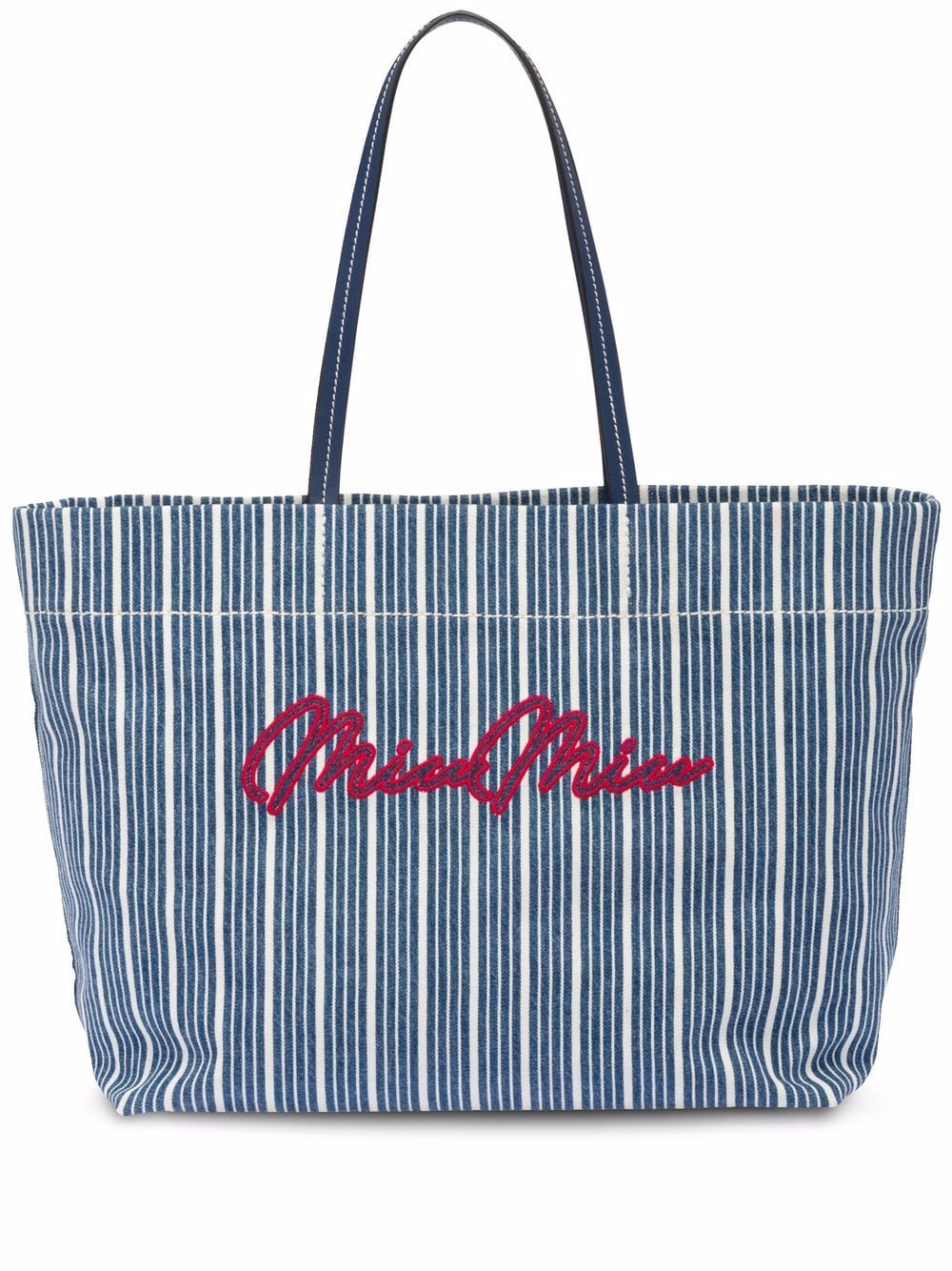 Miu Miu - embroidered logo denim tote bag - women - Fabric - One Size - Blue