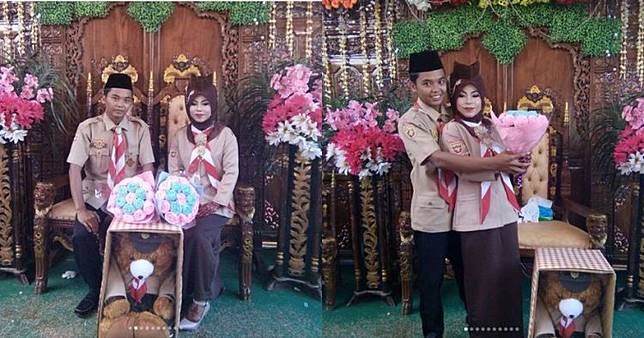 10 Potret Pasangan Menikah dengan Seragam Pramuka, Unik Abis