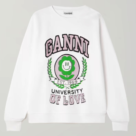GANNI Flower University of Love 印花有機棉質混紡平紋布衛衣