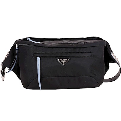 PRADA 撞色鉚釘裝飾尼龍胸肩背腰包(星空藍/黑色)