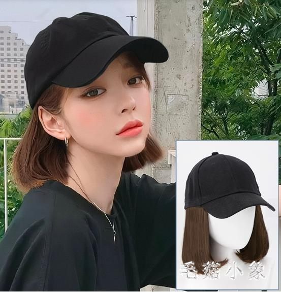 帽子假髮一體女短髮夏天時尚長卷髮自然圓臉波波頭全頭套式JA7145『毛菇小象』