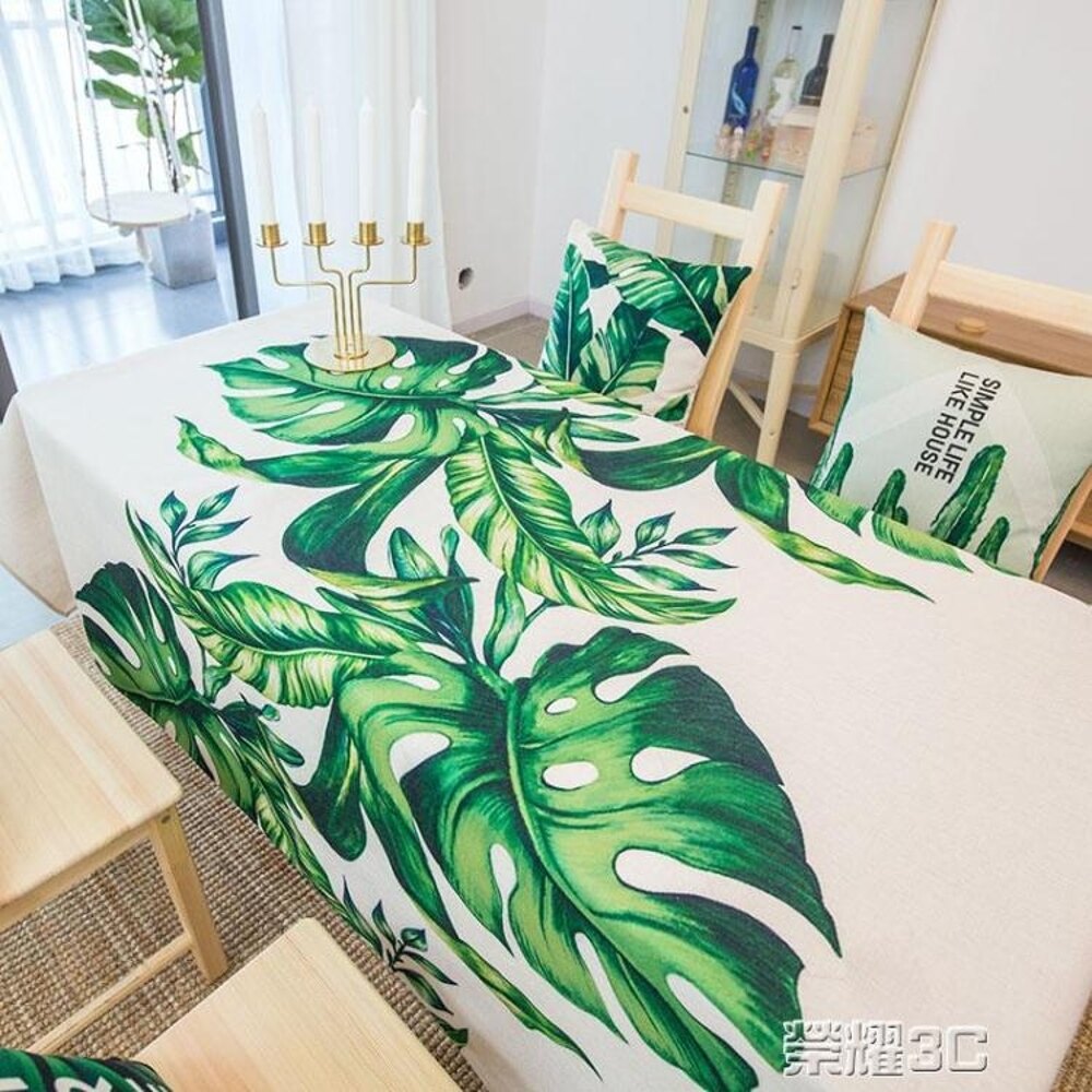 免運 桌巾 北歐ins簡約田園綠色植物餐桌台布圓桌桌布長方形茶幾布蓋巾台布