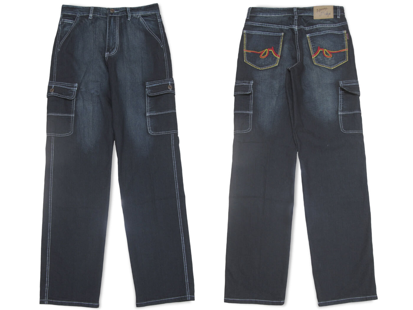 彈性伸縮、休閒工作便利多口袋，後口袋配色車繡更顯亮眼，版型有挺度、修飾腿型更顯修長