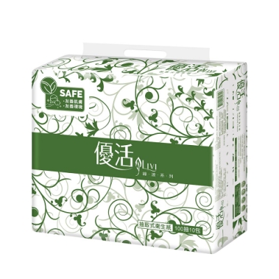紙質柔韌，質感好 優活新包裝，自然風藤蔓的設計 100%原生處女紙漿製造 不添加瑩光劑 紙張可丟入馬桶
