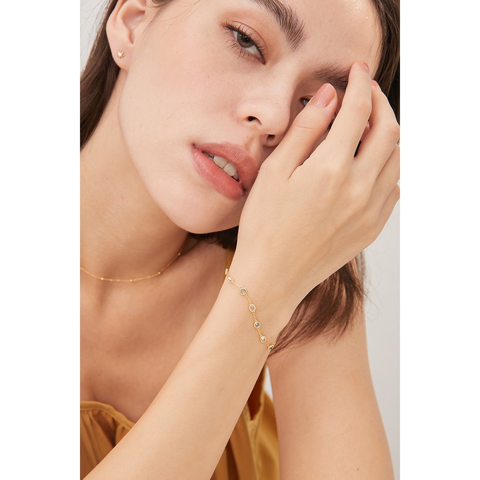 產品長度15.5-19.5公分，圓形寶石約3.5mm，橢圓形約3.5*5mm。材質：S925純銀、天然藍托寶石電鍍：18K黃金純手工蛋糕包邊鑲鑽【蝦皮商城鑑賞期及退貨注意事項】 1.請盡量避免配戴飾品