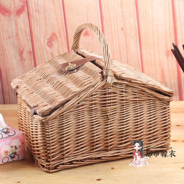 非藤編草編，柳編原色野餐籃食品筐戶外帶蓋收納筐收納箱可以定做