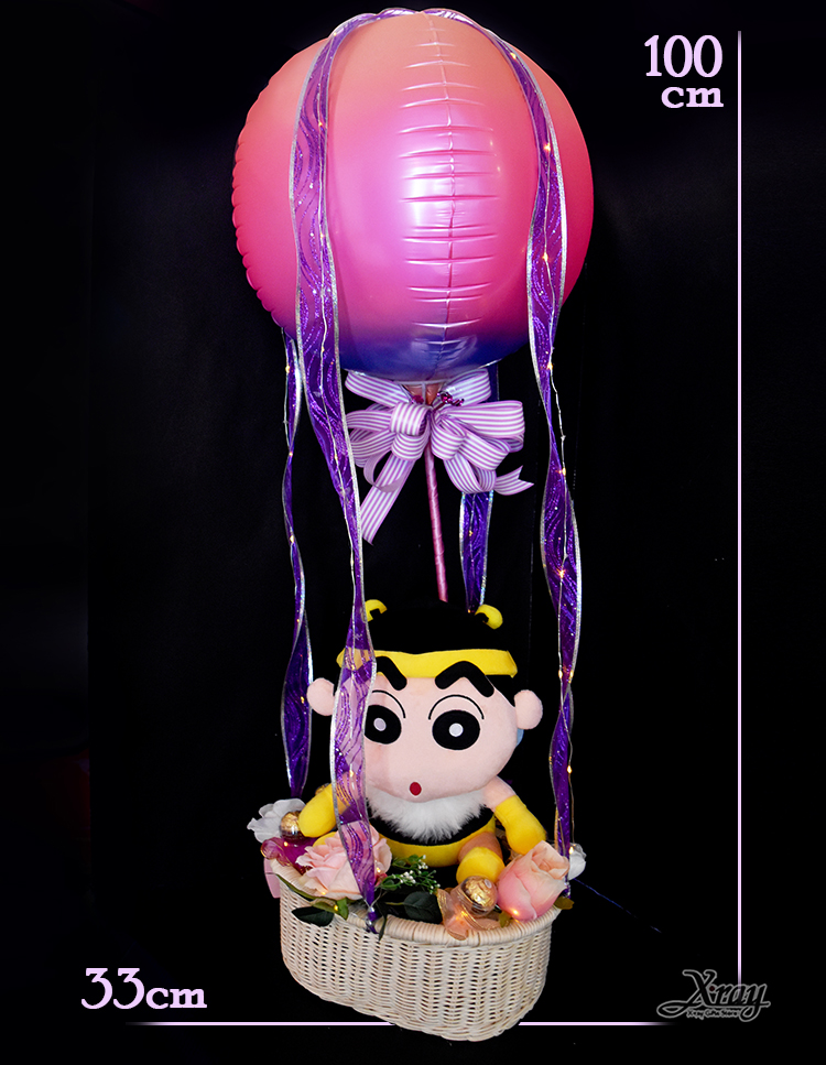 蜜蜂裝 蠟筆小新 幸福熱氣球，捧花/七夕/情人節禮物/金莎花束/熱氣球/亮燈花束/花禮/婚禮佈置/生日禮物/求婚，X射線【Y067672】