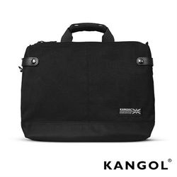 KANGOL 韓國IT男爵系列皮革拼接手提/肩背兩用防潑水男女休閒包商務包-背帶可拆 -混織黑/混織灰