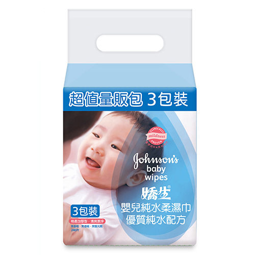 通過2000次肌膚溫和測試 無添加香精、及可遷移性螢光劑嬌生嬰兒純水柔濕巾 吃東西不怕髒兮兮含符合美國藥典之純淨水，潔淨低負擔無添加香精、酒 精及可遷移性螢光劑，寶寶細緻的小手與小臉也可安心擁有清爽的