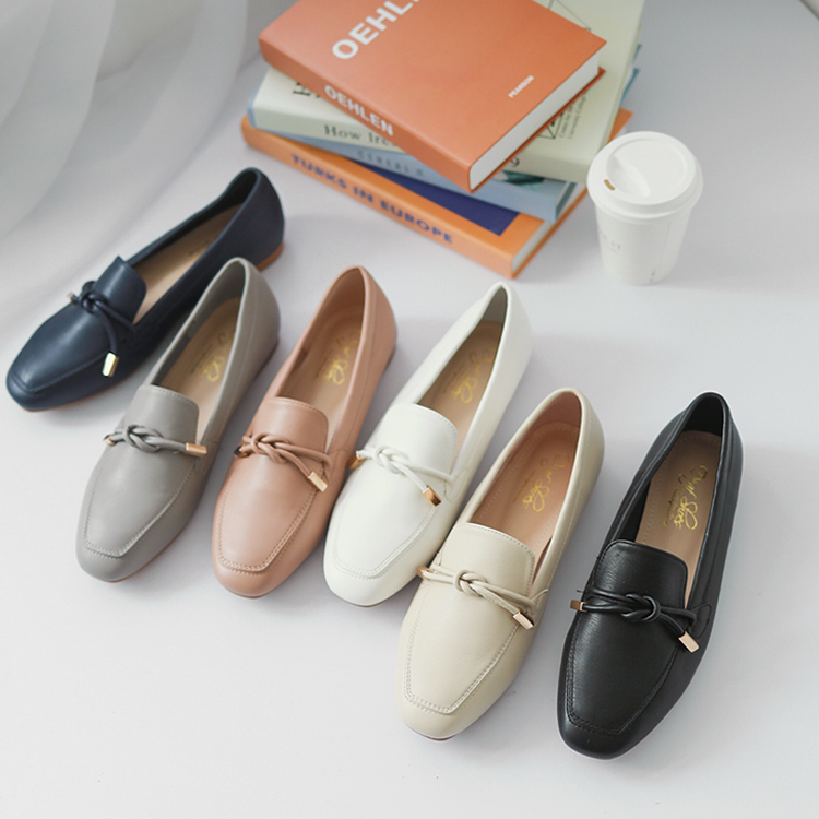 溫柔色系 小方頭綁結樂福鞋