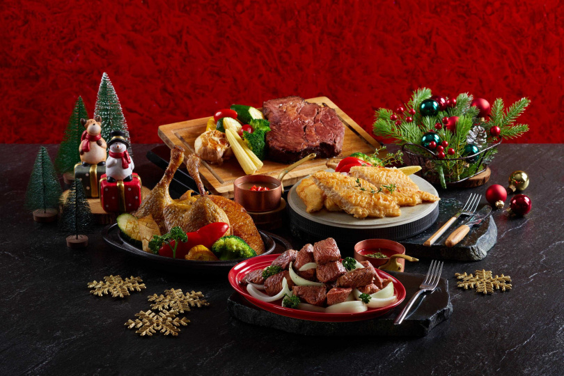 50樓Café推出海陸慶典菜色全面升級，平日除了爐烤美國牛排，另有新登場的油封鴨、鐵板現煎骰子和牛、奶油麥年煎魚等菜餚。（圖／50樓Cafe提供）