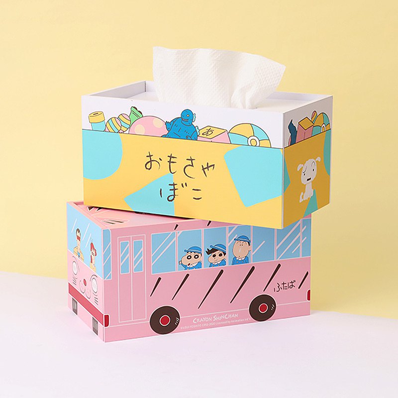 蠟筆小新面紙盒-下降式沉蓋設計 幼稚園校車 娃娃車 玩具箱 玩具