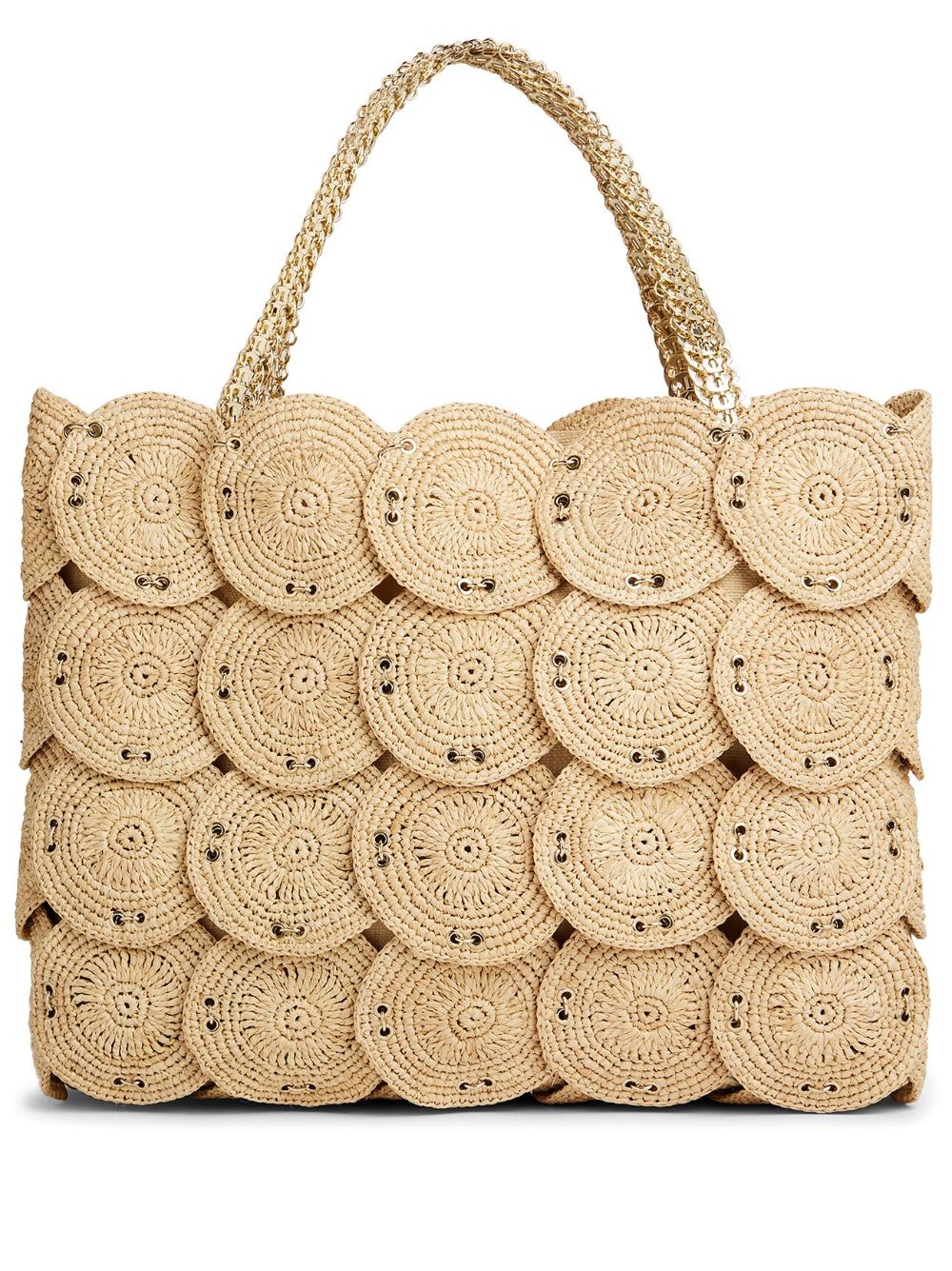 Paco Rabanne - overlapping-disc raffia beach bag - women - Raffia - One Size - Neutrals