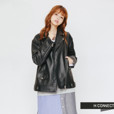 H:CONNECT 韓國品牌 女裝-率性風格皮革外套-黑(快)