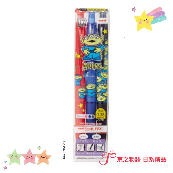 【京之物語】現貨-日本製UNI BALL R:E DISNEY三眼怪水性三色筆入 摩擦筆 擦擦筆0.38mm